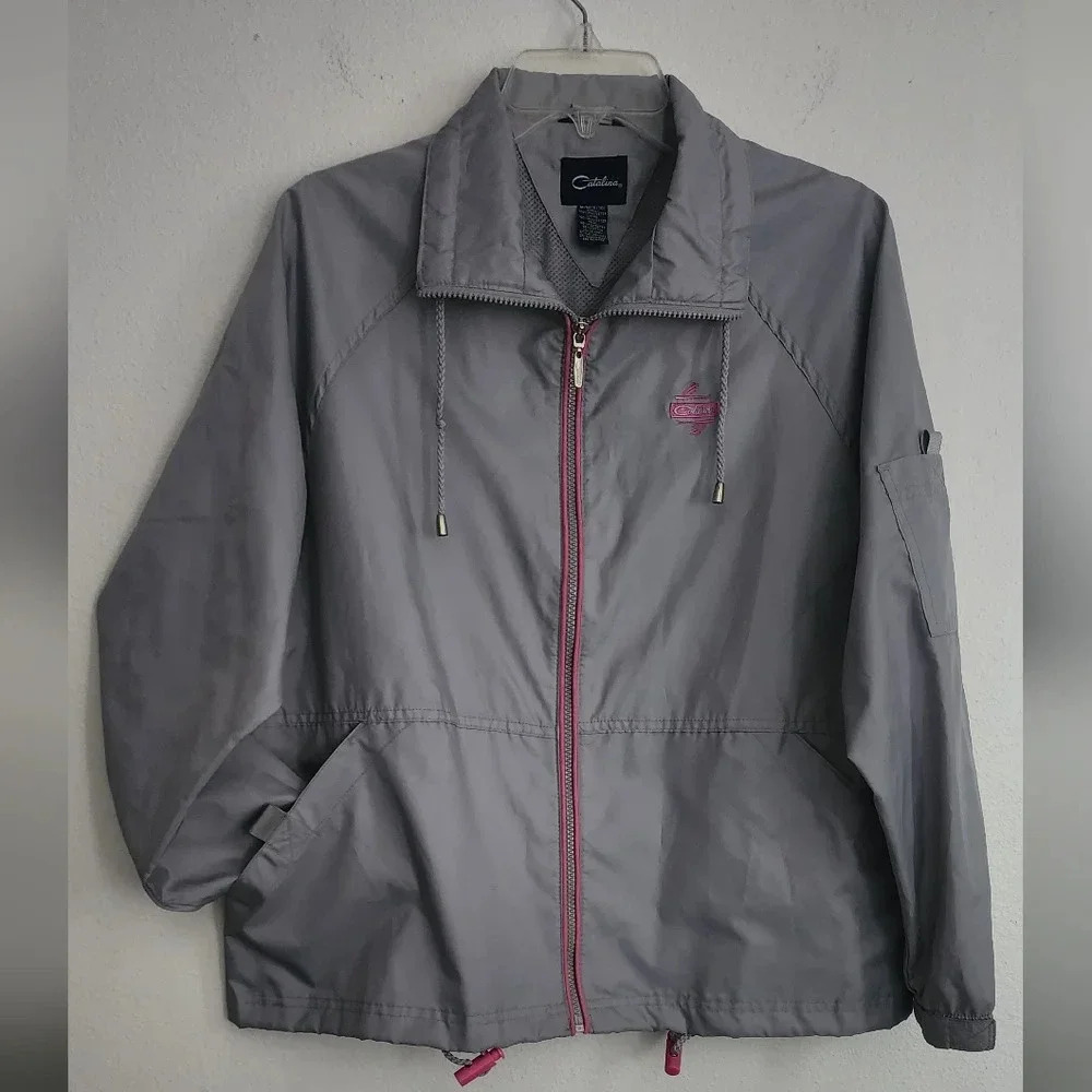 Catalina Windbreaker Jacket Full Zip Pockets Drawstring Waist & Hem Sz M (8-10)